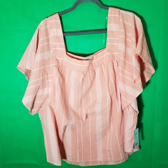 Sonoma Woman Plus Size 2X Peach White Striped Flutter Sleeve Square Neck Blouse - Picture 1 of 5